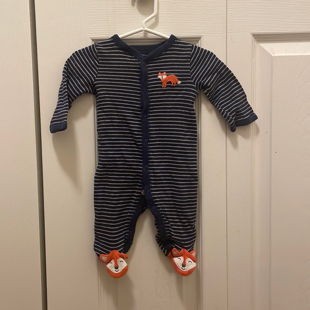 0-3M Carter’s Footies • Fox • Navy Blue with Grey Stripe